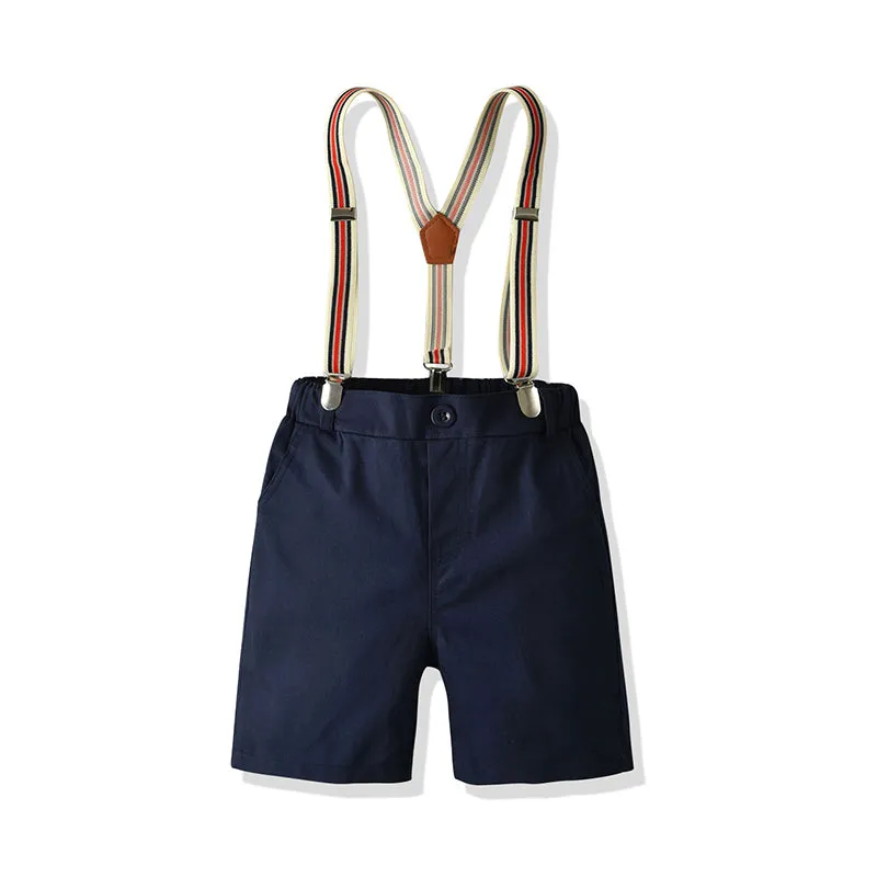 2 Pieces Set Baby Kid Boys Birthday Party Bow Shirts And Solid Color Rompers Wholesale 211109221