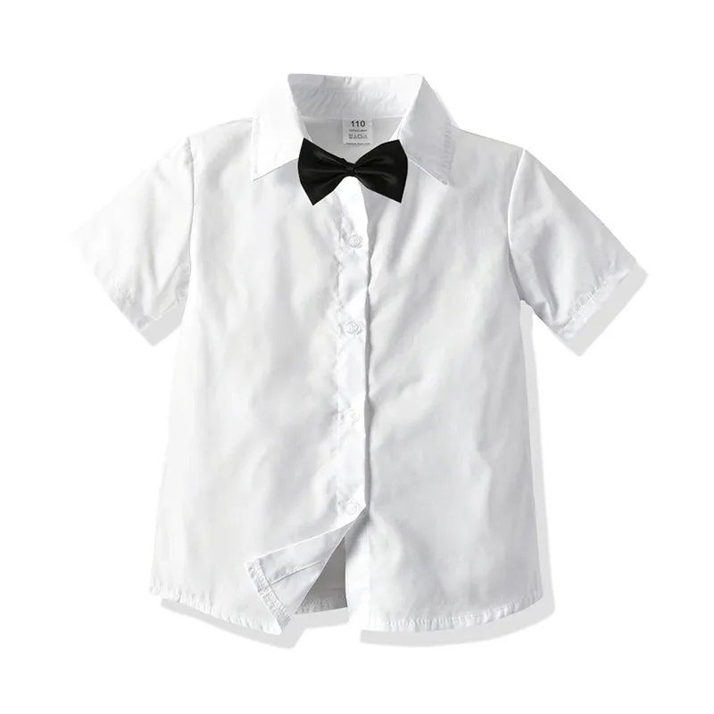 2 Pieces Set Baby Kid Boys Birthday Party Bow Shirts And Solid Color Rompers Wholesale 211109221