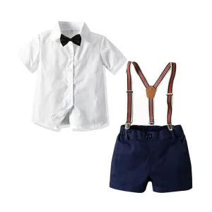 2 Pieces Set Baby Kid Boys Birthday Party Bow Shirts And Solid Color Rompers Wholesale 211109221