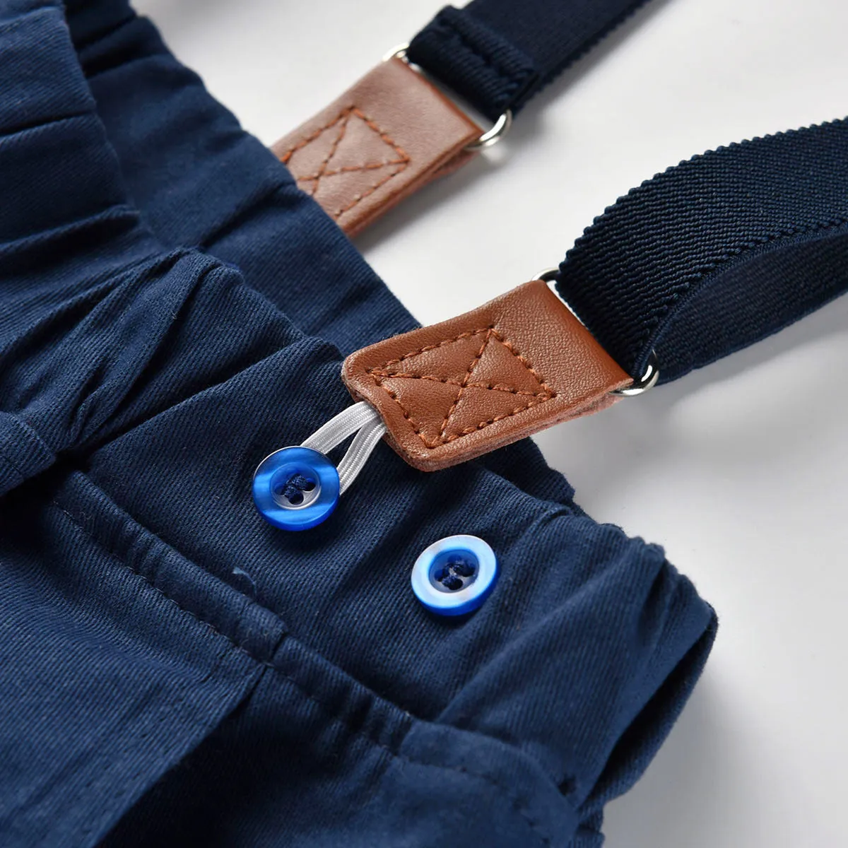 2 Pieces Set Baby Kid Boys Birthday Party Checked Bow Shirts And Solid Color Jumpsuits Wholesale 21110979