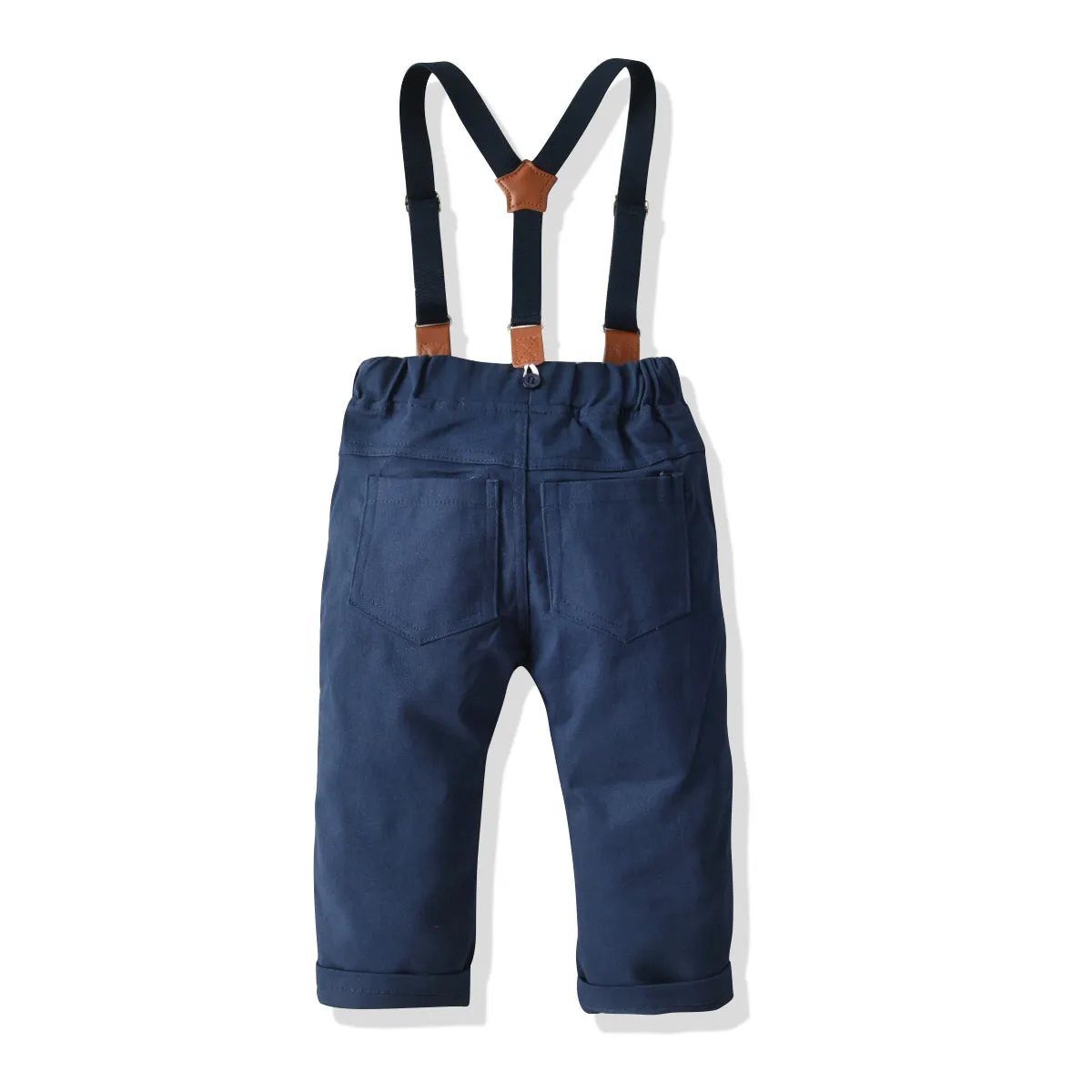 2 Pieces Set Baby Kid Boys Birthday Party Checked Bow Shirts And Solid Color Jumpsuits Wholesale 21110979