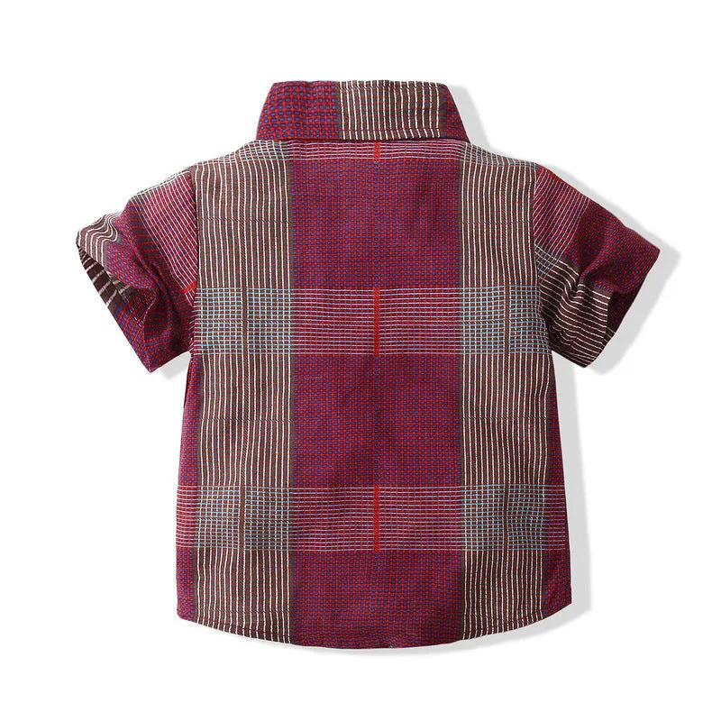 2 Pieces Set Baby Kid Boys Birthday Party Checked Bow Shirts And Solid Color Rompers Wholesale 221216225