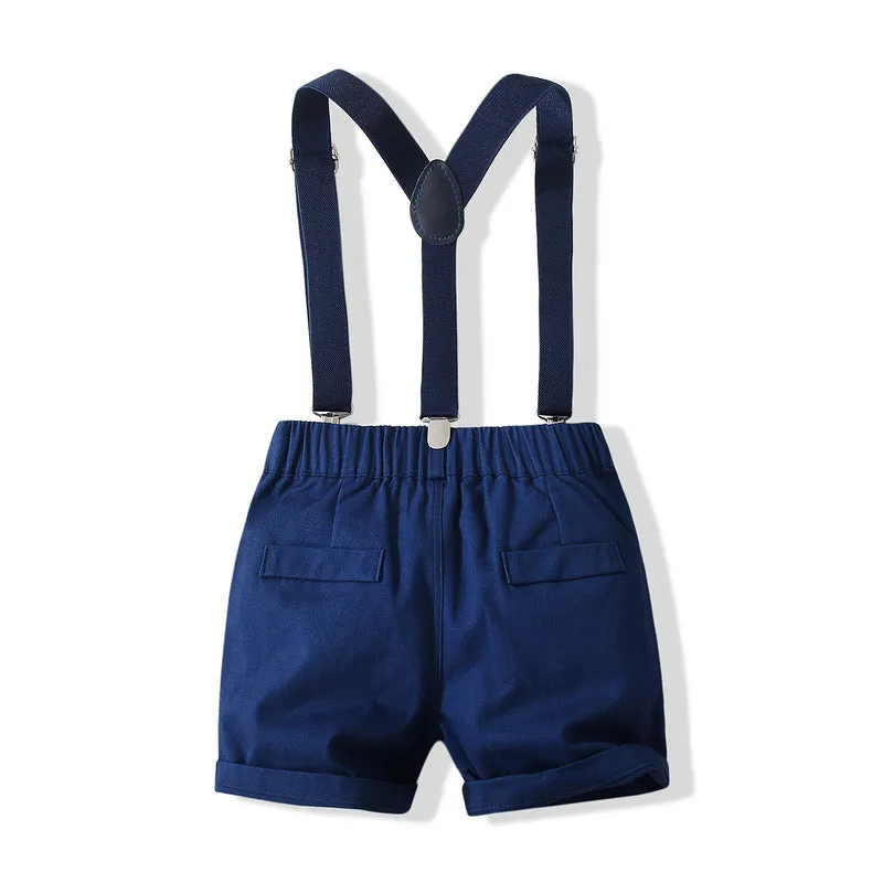 2 Pieces Set Baby Kid Boys Birthday Party Checked Bow Shirts And Solid Color Rompers Wholesale 221216225