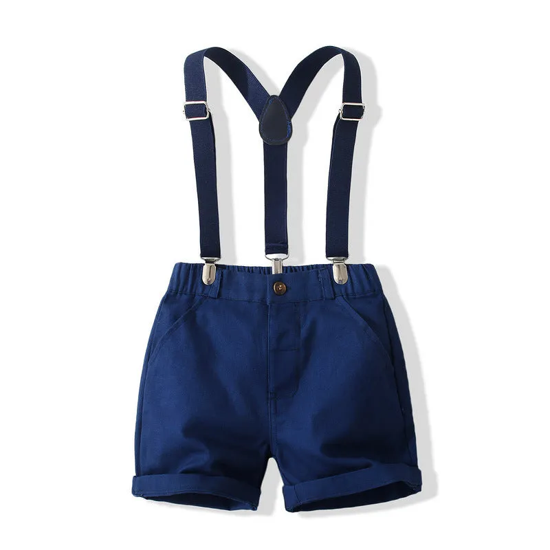 2 Pieces Set Baby Kid Boys Birthday Party Checked Bow Shirts And Solid Color Rompers Wholesale 221216225
