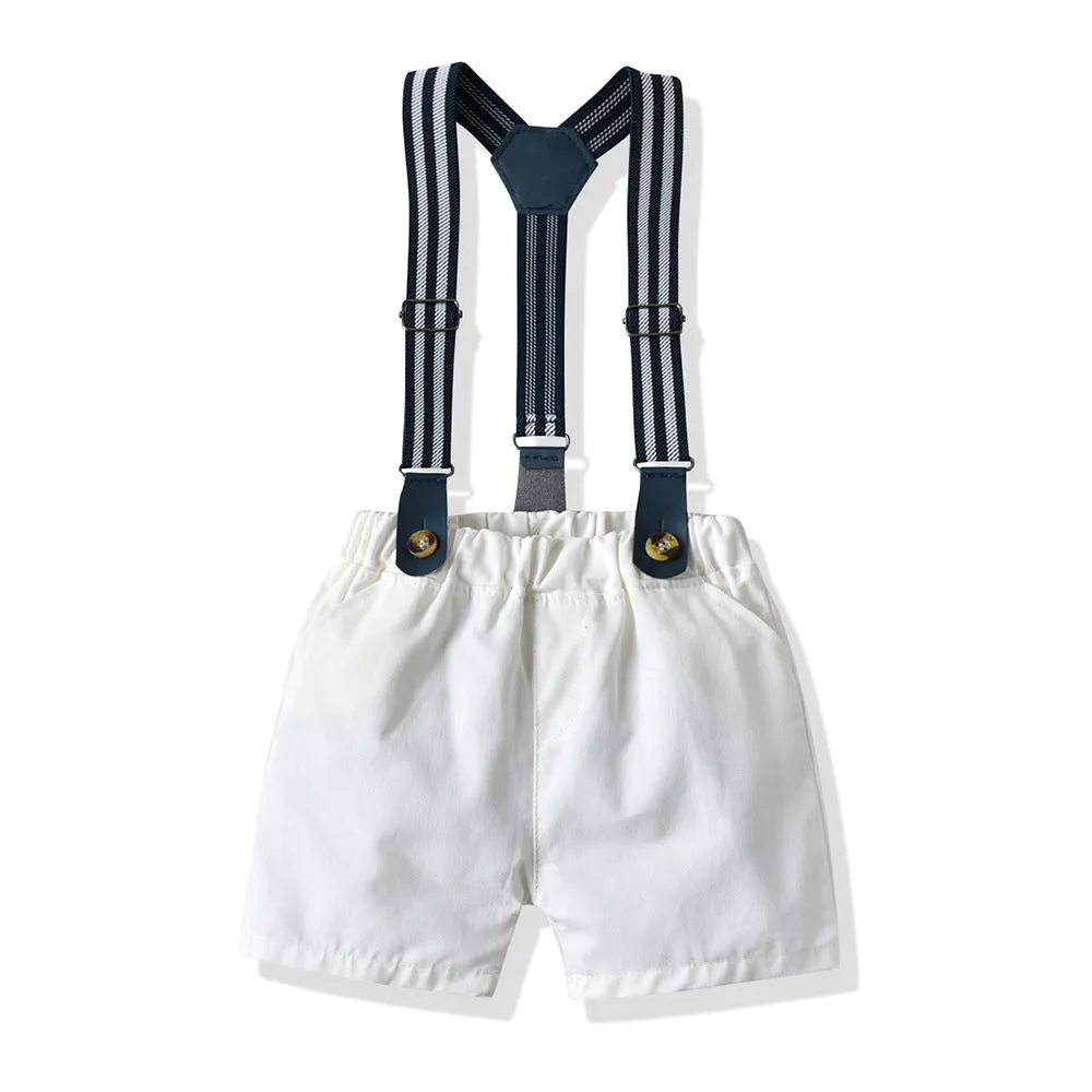2 Pieces Set Baby Kid Boys Birthday Party Polka dots Bow Shirts And Color-blocking Rompers Wholesale 22121463