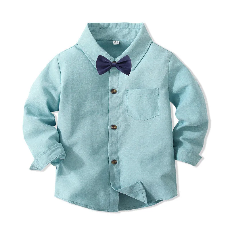 2 Pieces Set Baby Kid Boys Birthday Party Solid Color Bow Shirts And Jumpsuits Wholesale 221216482