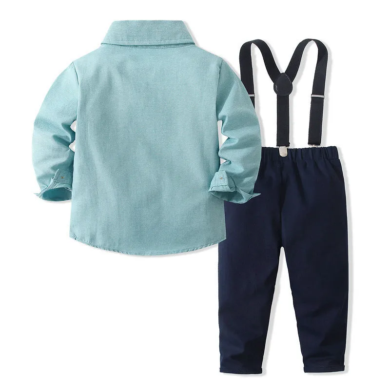 2 Pieces Set Baby Kid Boys Birthday Party Solid Color Bow Shirts And Jumpsuits Wholesale 221216482
