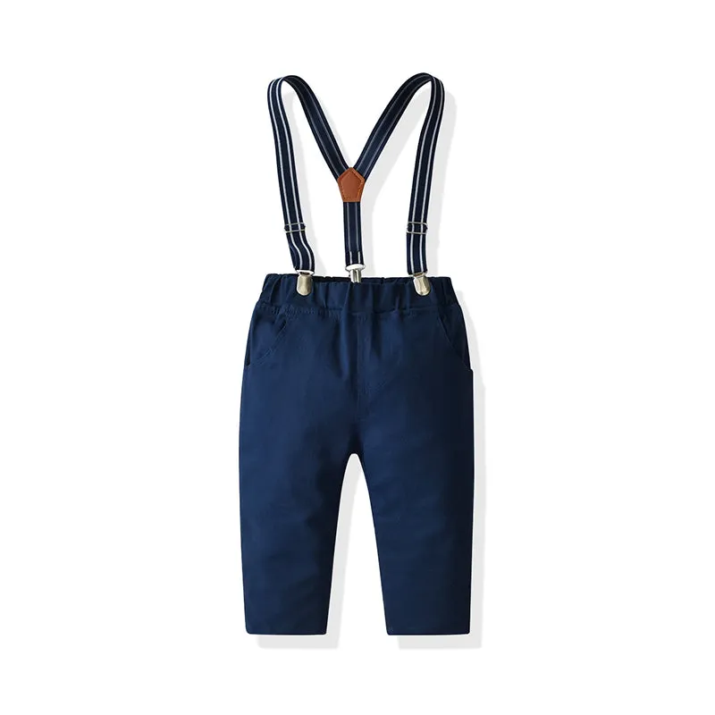2 Pieces Set Baby Kid Boys Birthday Party Striped Bow Shirts And Solid Color Jumpsuits Wholesale 21110950