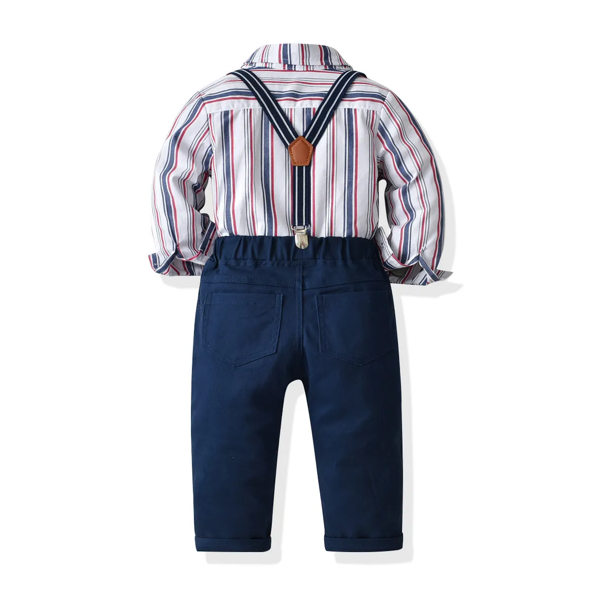 2 Pieces Set Baby Kid Boys Birthday Party Striped Bow Shirts And Solid Color Jumpsuits Wholesale 21110950