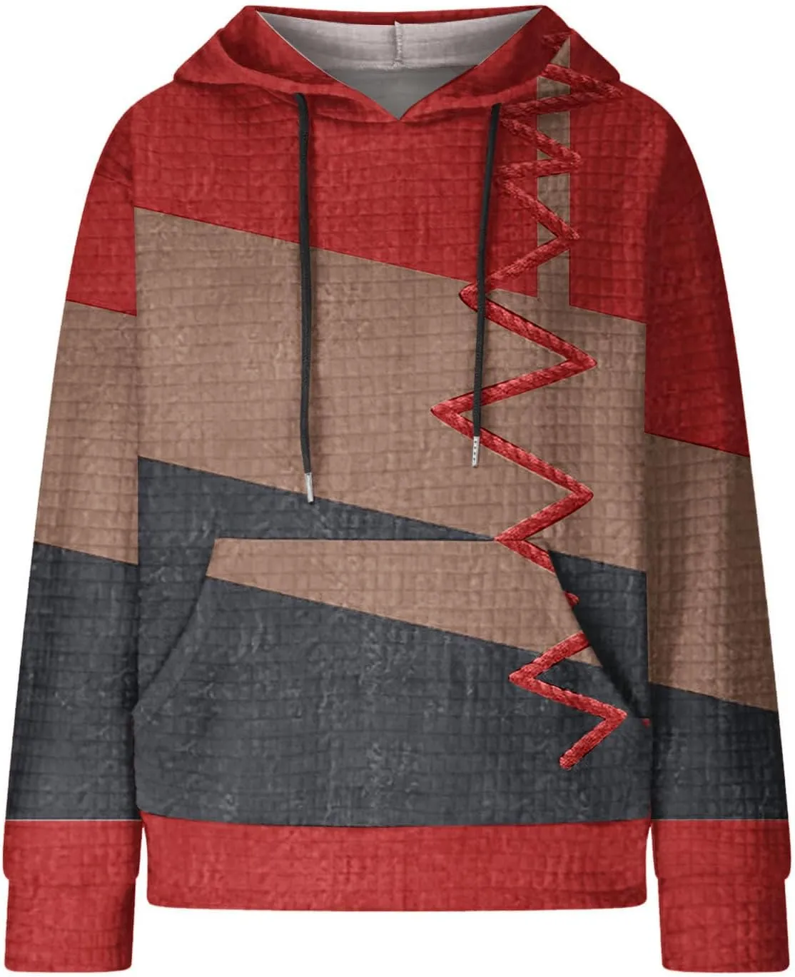 2024 Womens Waffle Hoodies Multicolored Casual Trendy Sweatshirt with Drawstring Hood Long Sleeve Pullover Sweater
