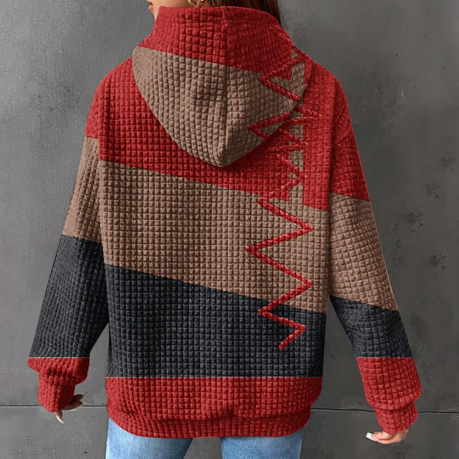 2024 Womens Waffle Hoodies Multicolored Casual Trendy Sweatshirt with Drawstring Hood Long Sleeve Pullover Sweater