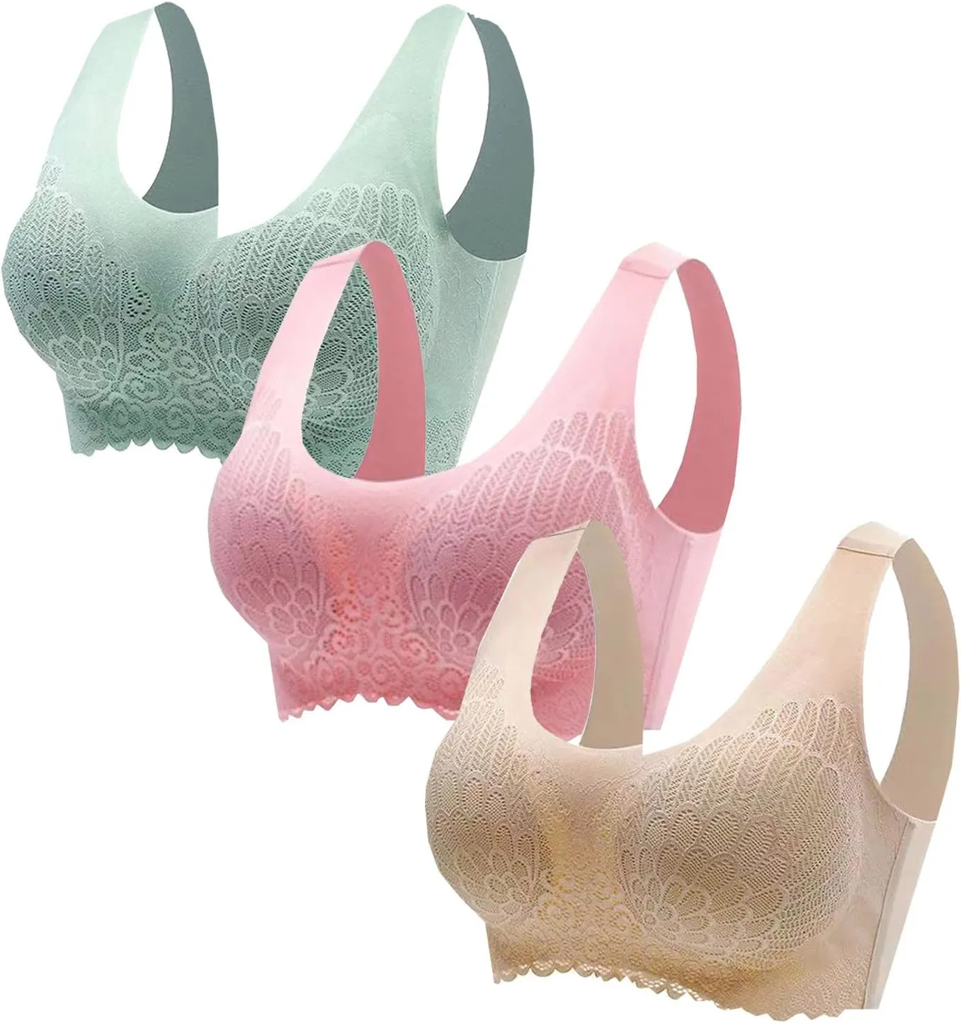 3-Pack Sports Bras for Women Classic Solid Color Wire Free Underwear High Support Vest Running Yoga Bra