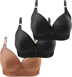 3 Pack Sports Bras for Women No Underwire Push up Comfort Bra Solid Color Seamless Plus Size Sleep Bra Top Every
