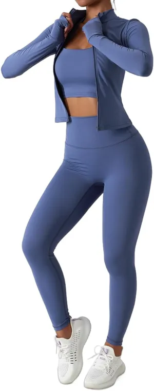3-Piece Seamless Moisture-Wicking Workout Set for Women - Gym, Fitness, Running, Yoga Sportswear