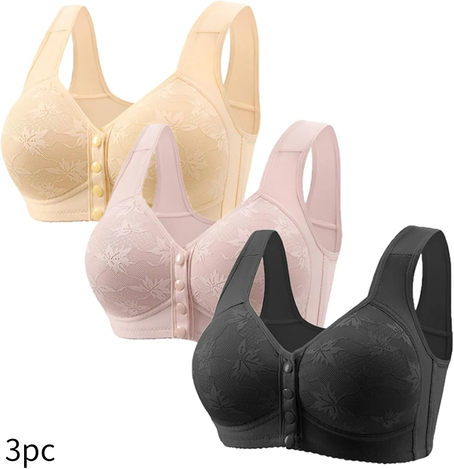 3pc Bras for Women Front Closure Convenient Bra No Underwire Full Coverage Lace Bralettes Plus Size Sports Bras