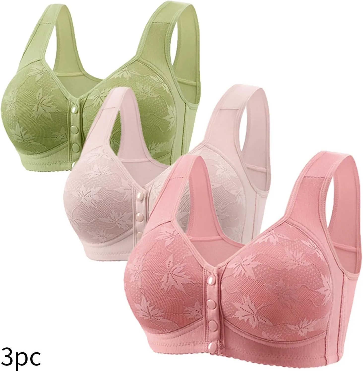 3pc Bras for Women Front Closure Convenient Bra No Underwire Full Coverage Lace Bralettes Plus Size Sports Bras