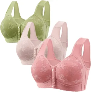 3pc Bras for Women Front Closure Convenient Bra No Underwire Full Coverage Lace Bralettes Plus Size Sports Bras