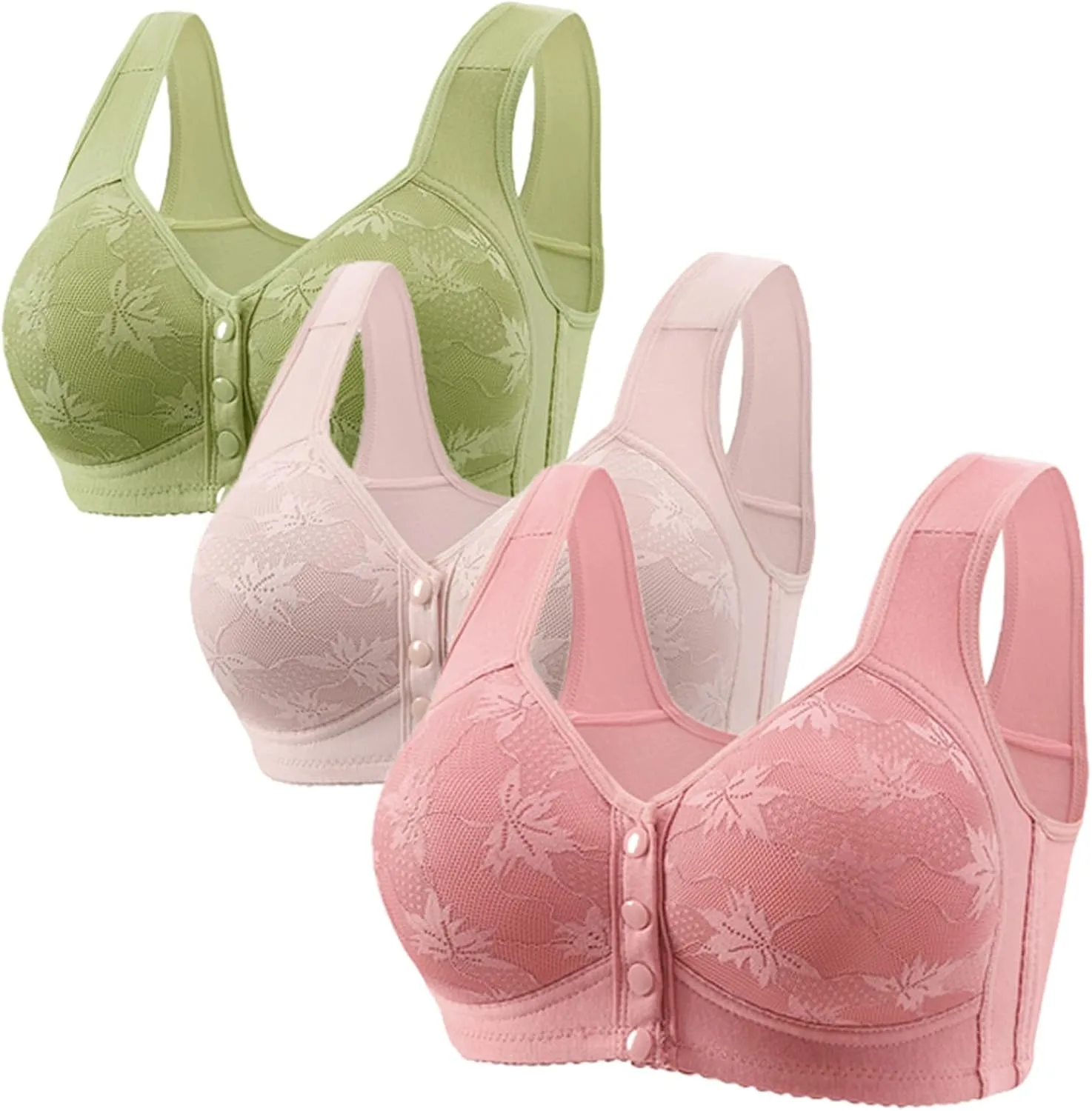3pc Bras for Women Front Closure Convenient Bra No Underwire Full Coverage Lace Bralettes Plus Size Sports Bras