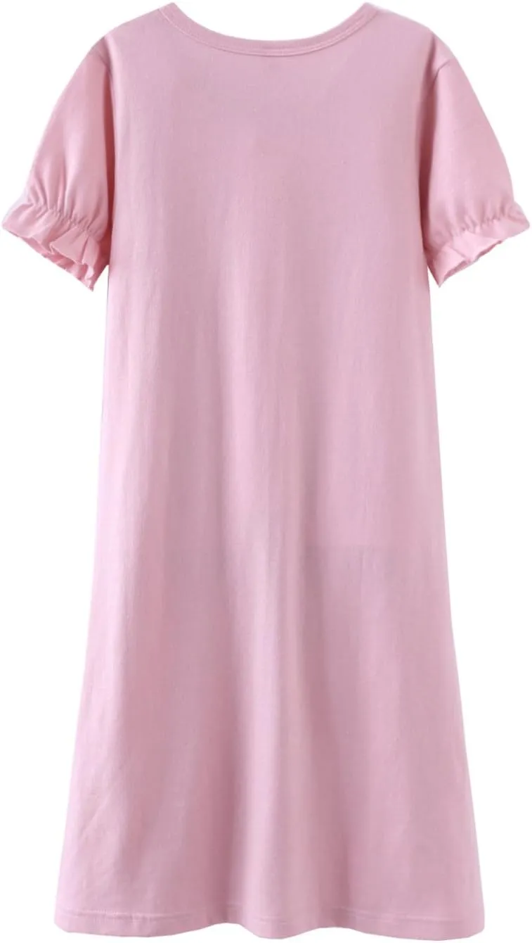 ABALACOCO Cotton Nightgown for Girls Short Long Sleeve Pajamas Dress Princess Kids Toddlers Pretty Lace Loose Sleepwear Dress