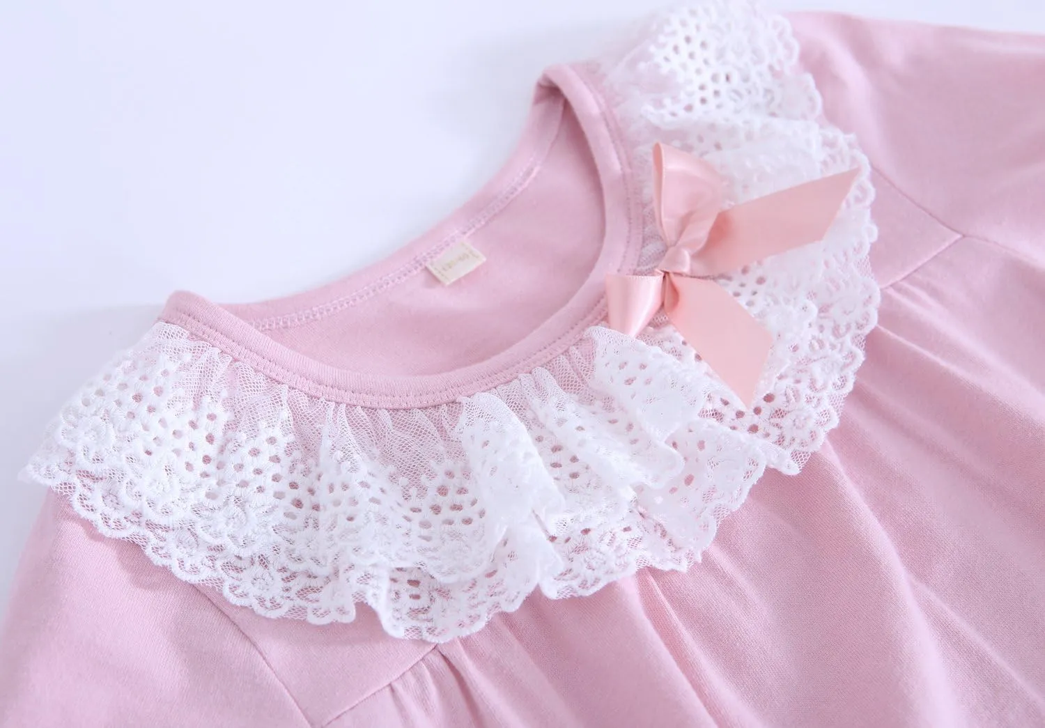 ABALACOCO Cotton Nightgown for Girls Short Long Sleeve Pajamas Dress Princess Kids Toddlers Pretty Lace Loose Sleepwear Dress