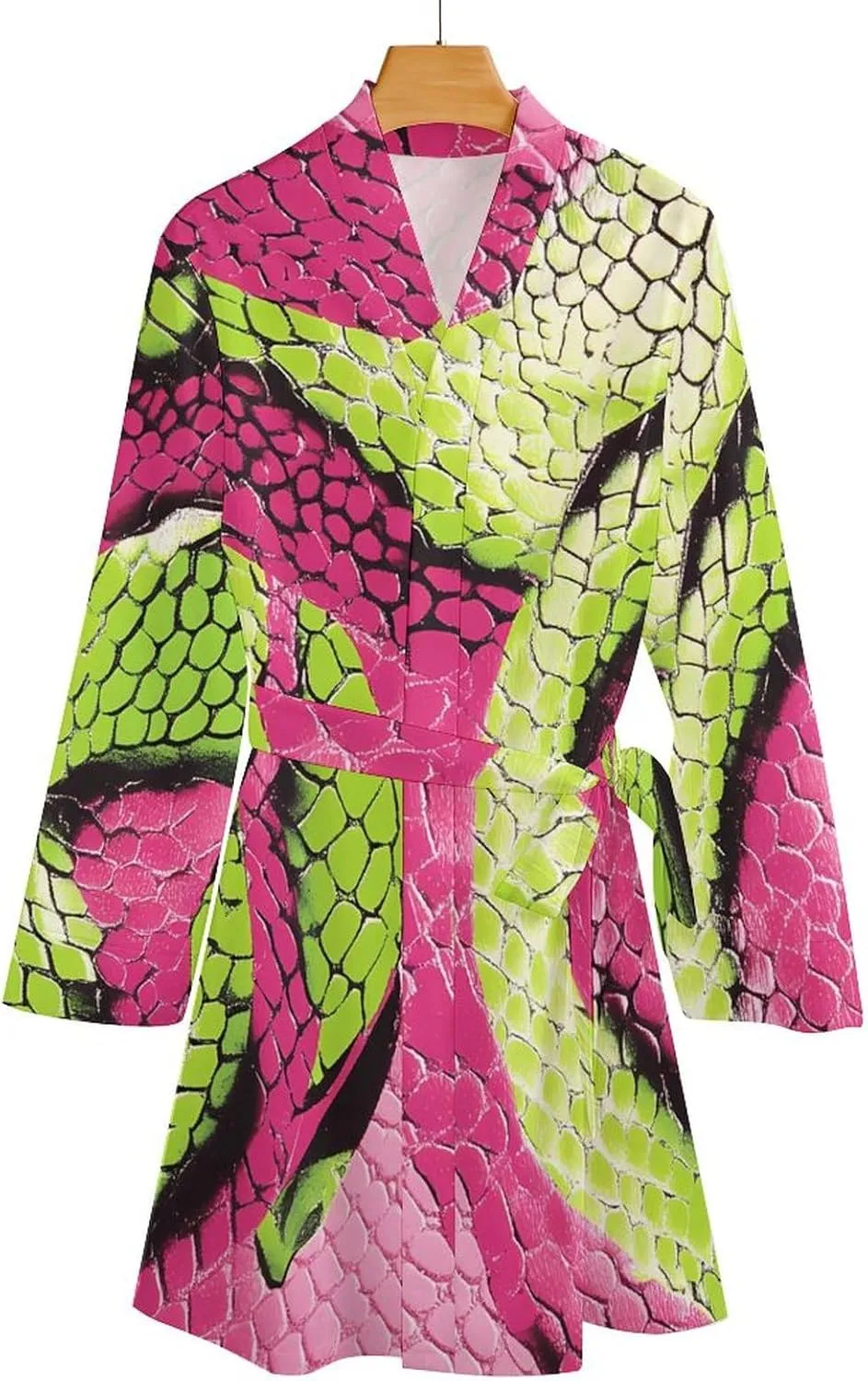 Abstract Snakeskin Snake Skin Pattern Fashion Robes for Women Knee Length Long Sleeved Nightgown Spa Bathrobe Soft Bath Robe