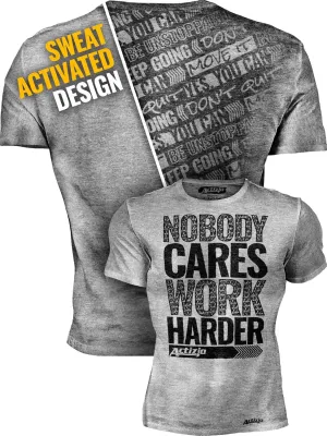 Actizio Men's Workout Shirt Sweat Activated Motivational Exercise Gym Moisture Wicking Fitness - Nobody Cares Work Harder