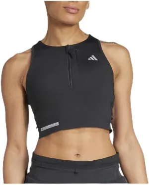 adidas Womens Ultimate Cropped Crew Neck Athletic Tank Running Casual Tops Moisture Wicking - Black - Size M