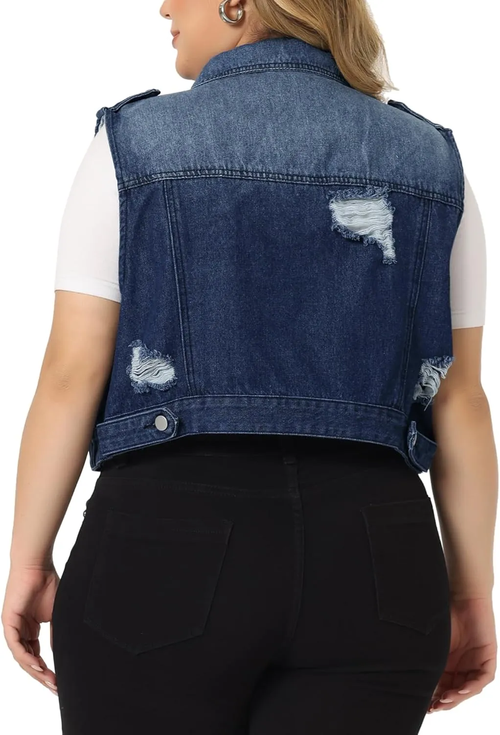 Agnes Orinda Plus Size Denim Vest for Women Sleeveless Button Jean Crop Denim Jacket Vest
