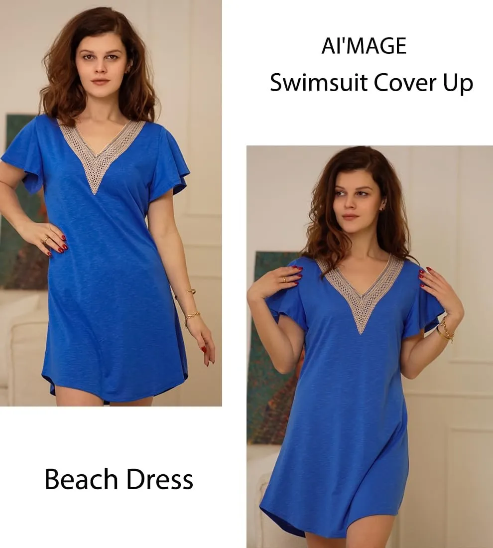 AI'MAGE Women's Swimsuit Coverups Bikini Beach Swimwear Cover Up V Neck Bathing Suit Cover Up Beach Dress