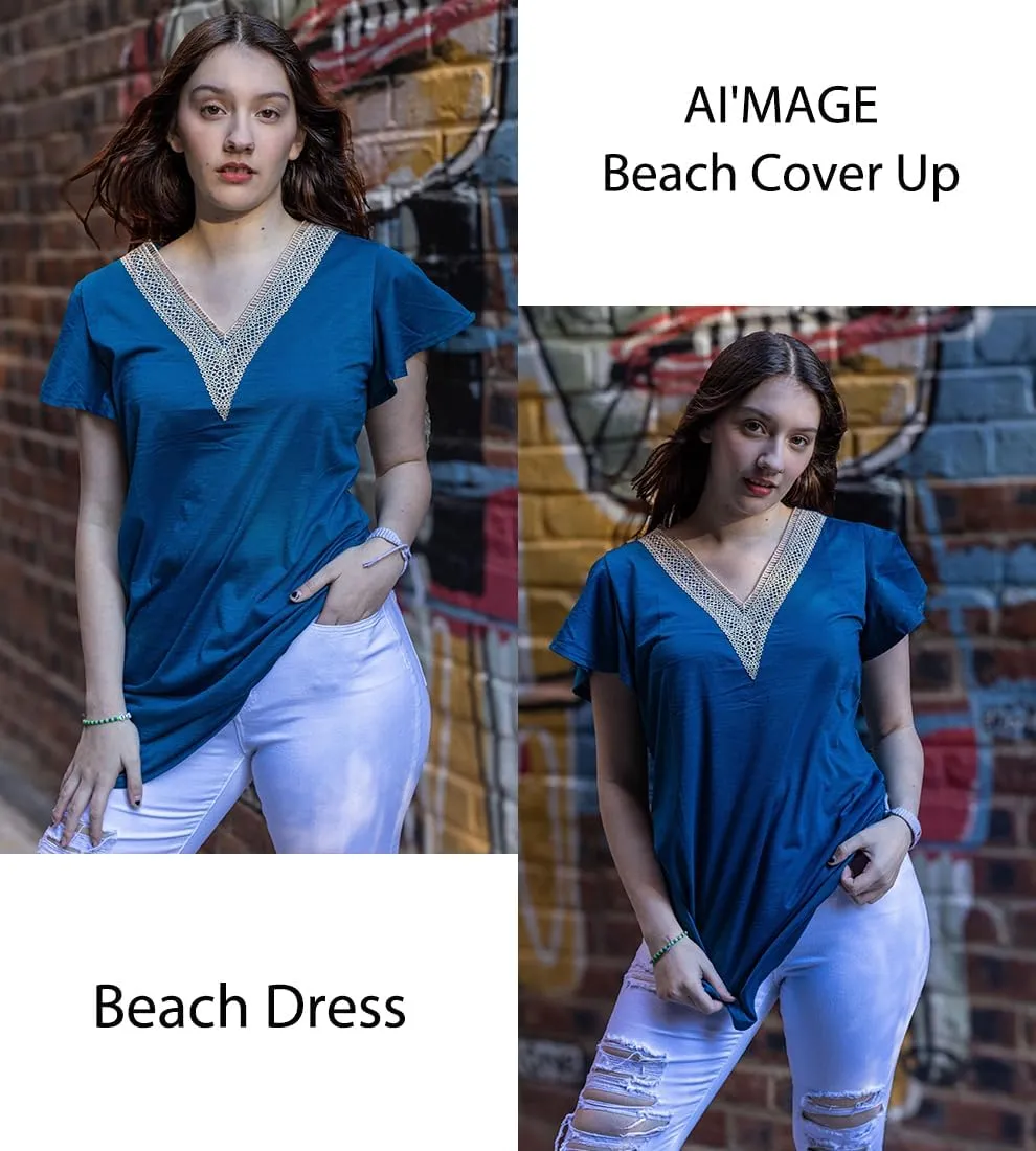 AI'MAGE Women's Swimsuit Coverups Bikini Beach Swimwear Cover Up V Neck Bathing Suit Cover Up Beach Dress