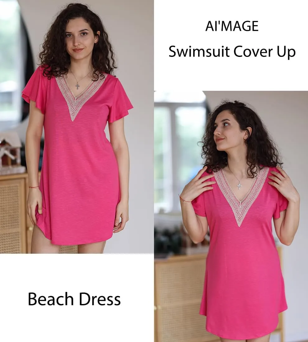 AI'MAGE Women's Swimsuit Coverups Bikini Beach Swimwear Cover Up V Neck Bathing Suit Cover Up Beach Dress