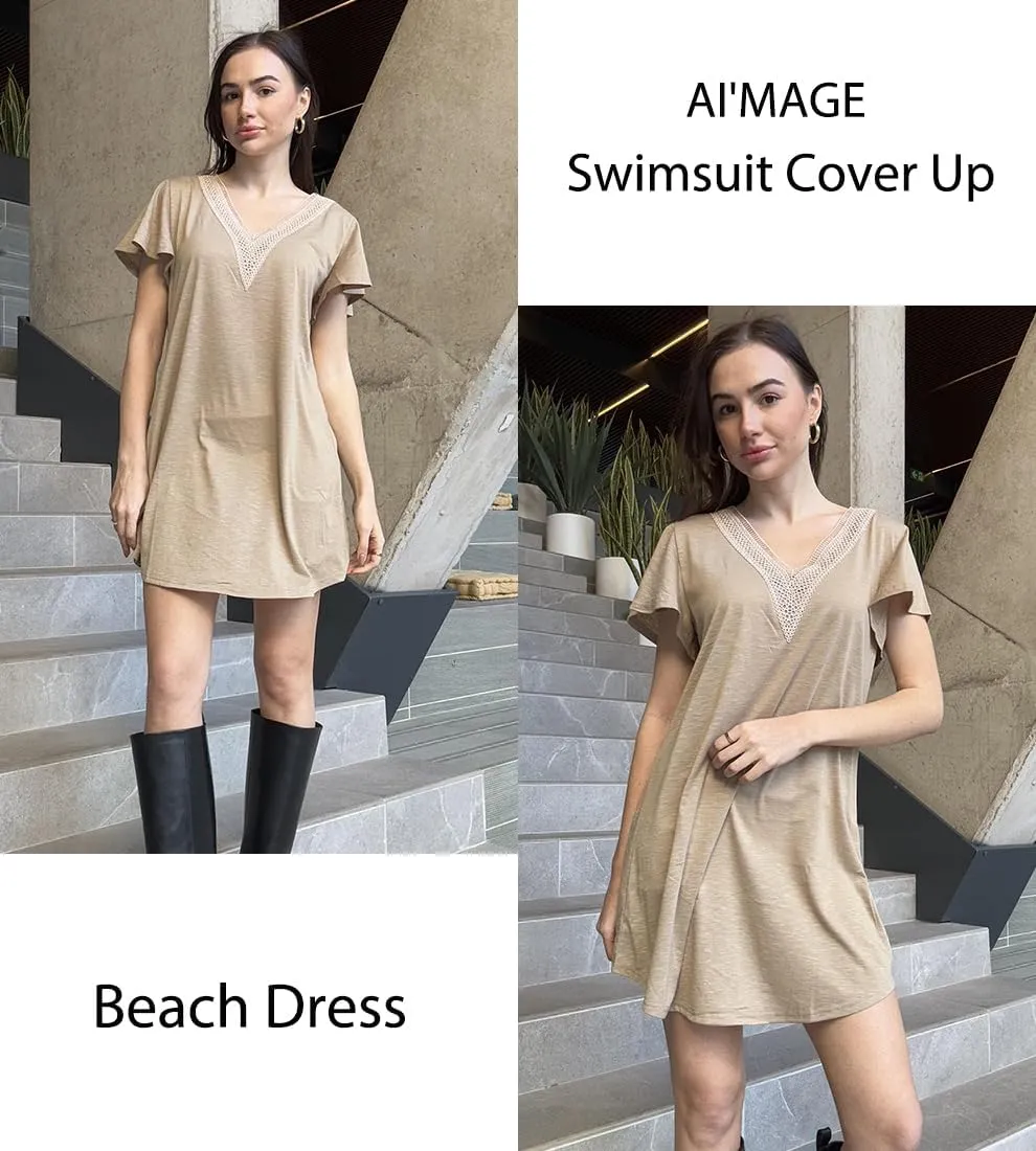 AI'MAGE Women's Swimsuit Coverups Bikini Beach Swimwear Cover Up V Neck Bathing Suit Cover Up Beach Dress