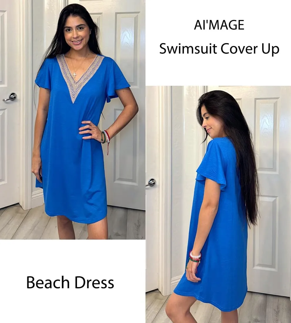 AI'MAGE Women's Swimsuit Coverups Bikini Beach Swimwear Cover Up V Neck Bathing Suit Cover Up Beach Dress