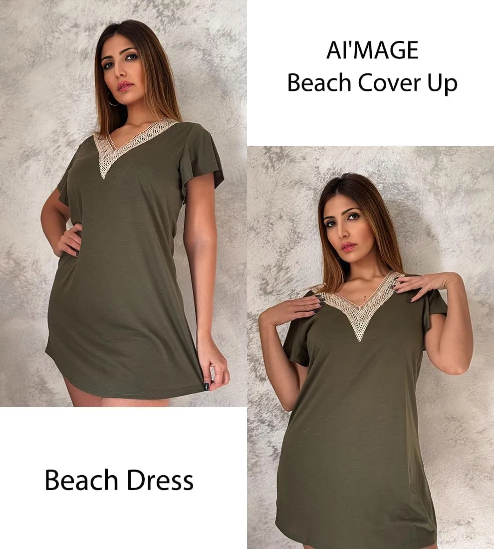 AI'MAGE Women's Swimsuit Coverups Bikini Beach Swimwear Cover Up V Neck Bathing Suit Cover Up Beach Dress