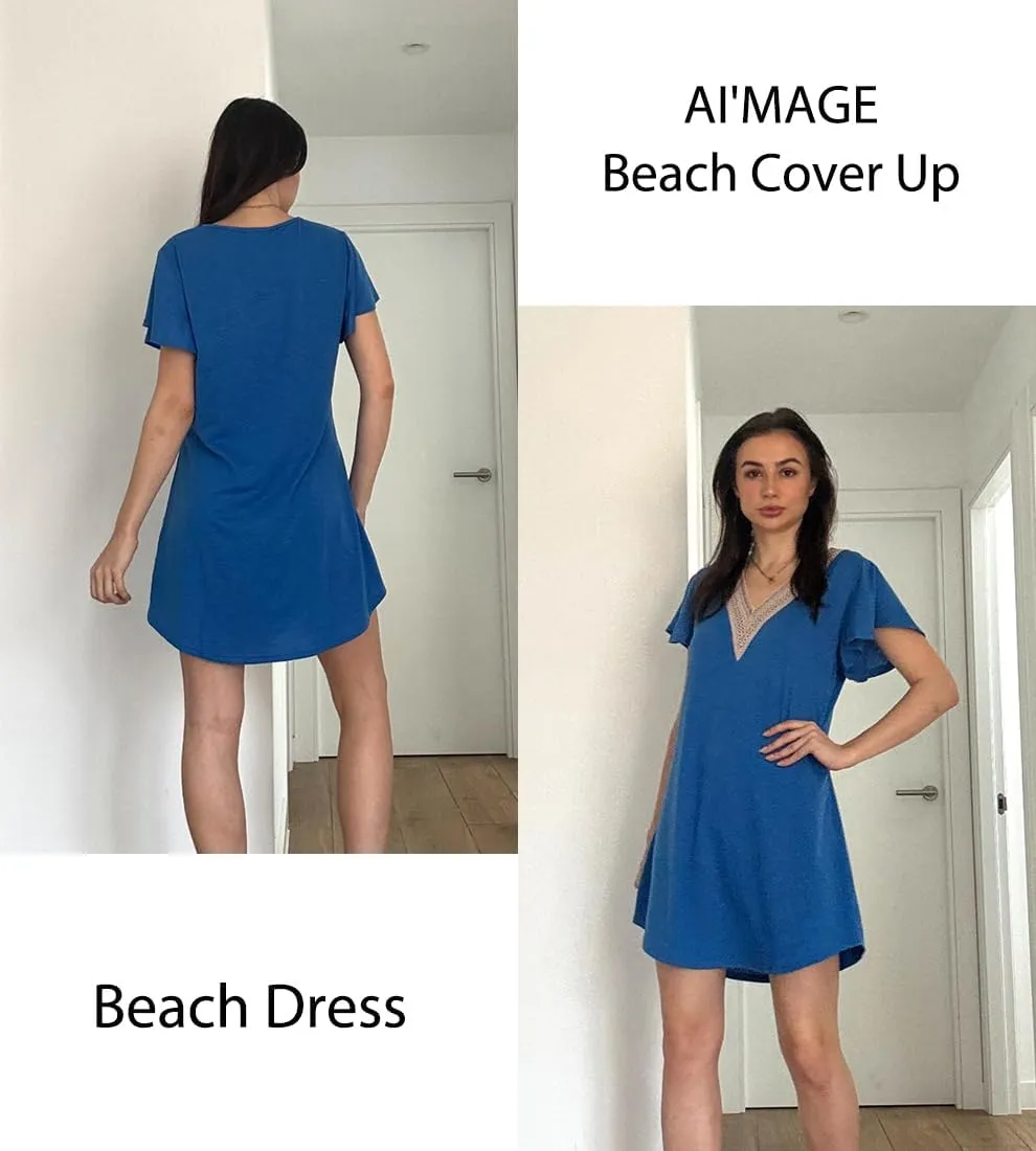 AI'MAGE Women's Swimsuit Coverups Bikini Beach Swimwear Cover Up V Neck Bathing Suit Cover Up Beach Dress