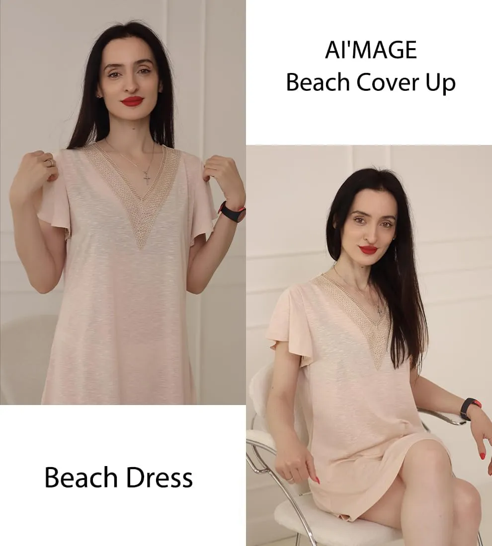 AI'MAGE Women's Swimsuit Coverups Bikini Beach Swimwear Cover Up V Neck Bathing Suit Cover Up Beach Dress
