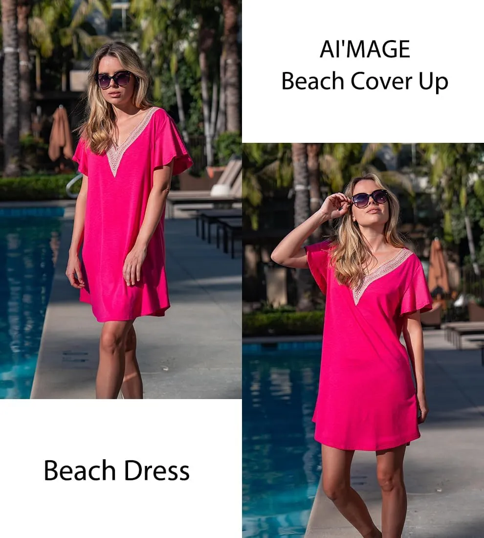AI'MAGE Women's Swimsuit Coverups Bikini Beach Swimwear Cover Up V Neck Bathing Suit Cover Up Beach Dress
