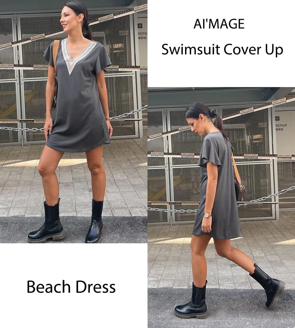 AI'MAGE Women's Swimsuit Coverups Bikini Beach Swimwear Cover Up V Neck Bathing Suit Cover Up Beach Dress