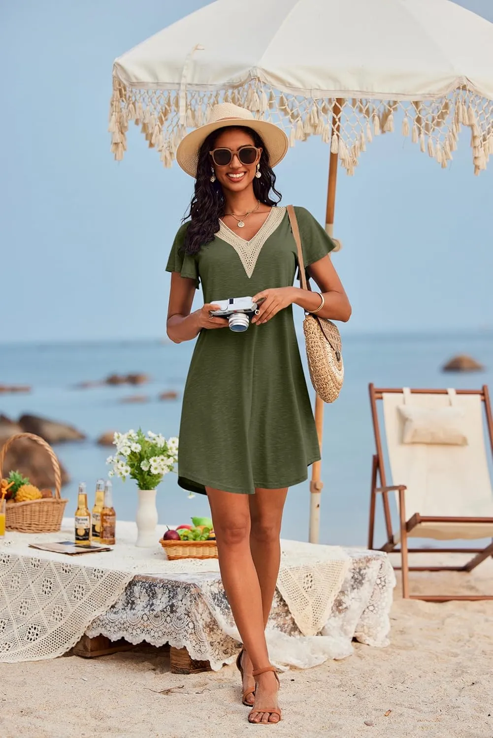 AI'MAGE Women's Swimsuit Coverups Bikini Beach Swimwear Cover Up V Neck Bathing Suit Cover Up Beach Dress