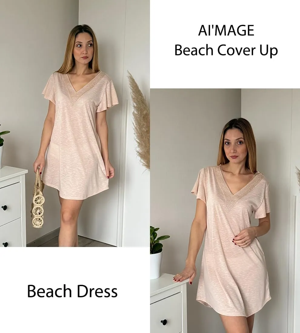 AI'MAGE Women's Swimsuit Coverups Bikini Beach Swimwear Cover Up V Neck Bathing Suit Cover Up Beach Dress