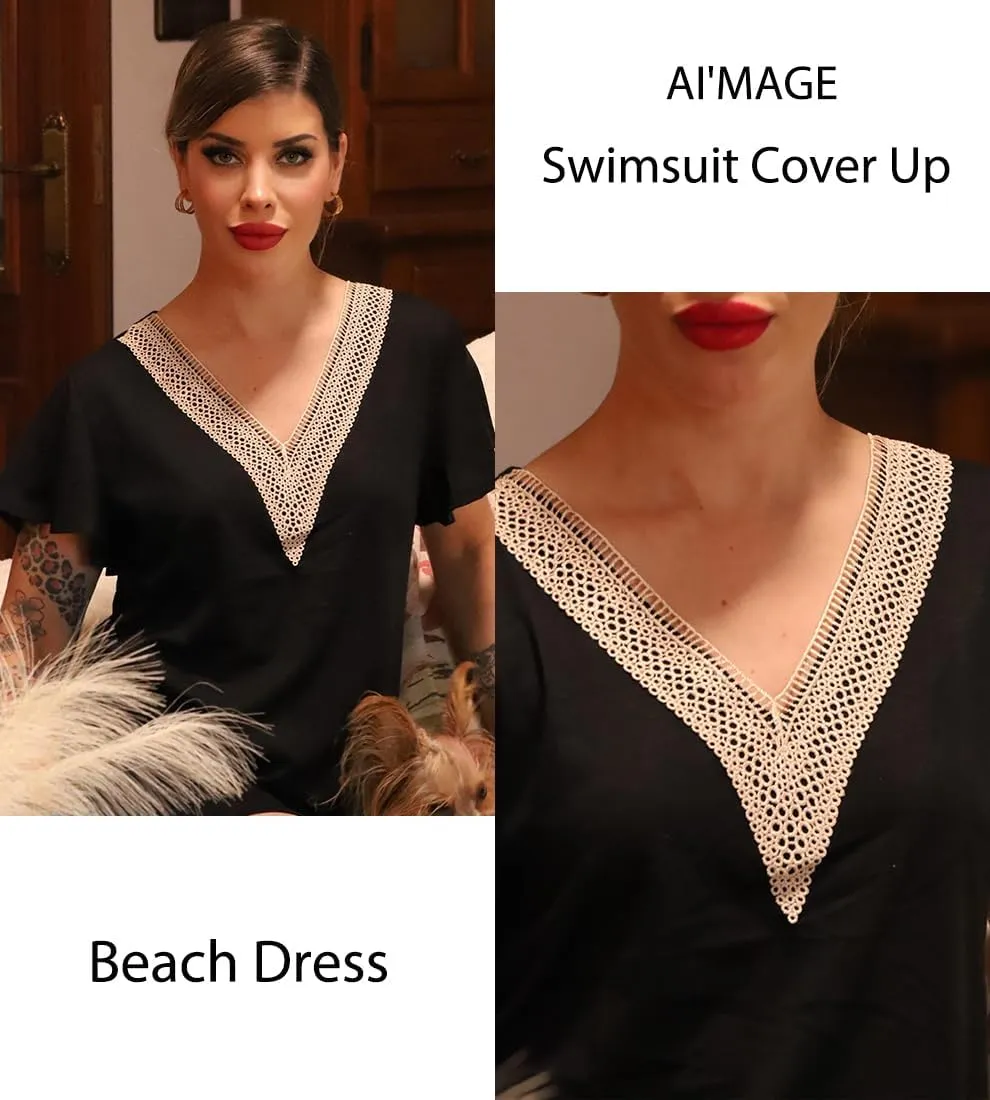 AI'MAGE Women's Swimsuit Coverups Bikini Beach Swimwear Cover Up V Neck Bathing Suit Cover Up Beach Dress