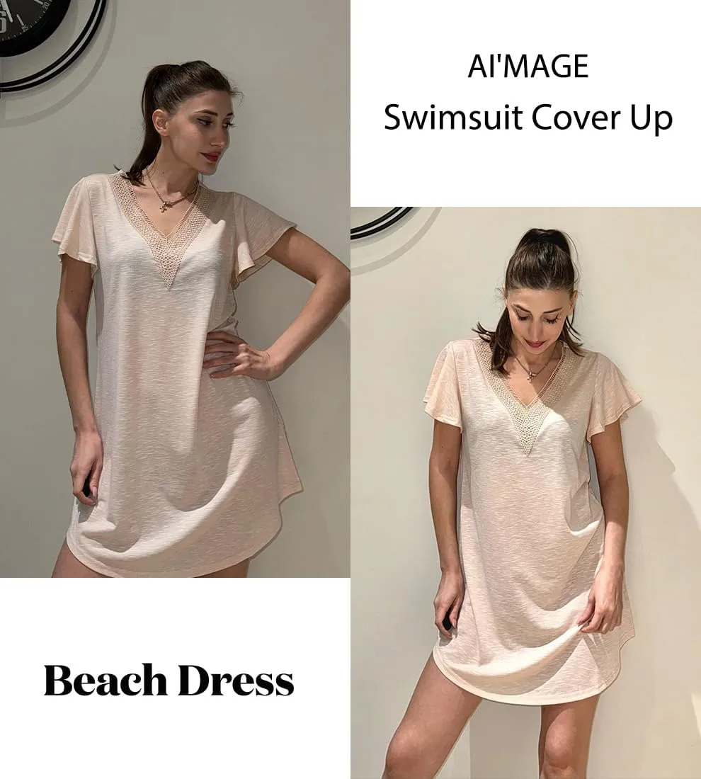 AI'MAGE Women's Swimsuit Coverups Bikini Beach Swimwear Cover Up V Neck Bathing Suit Cover Up Beach Dress