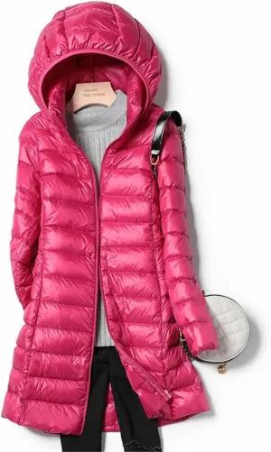 AirPlace Long Lightweight Down Jackets for Women Removable Hood Down Coats Quilted Puffer Jackets Parka Warm Winter Jacket