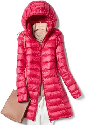 AirPlace Long Lightweight Down Jackets for Women Removable Hood Down Coats Quilted Puffer Jackets Parka Warm Winter Jacket