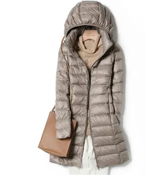 AirPlace Long Lightweight Down Jackets for Women Removable Hood Down Coats Quilted Puffer Jackets Parka Warm Winter Jacket