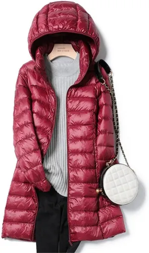 AirPlace Long Lightweight Down Jackets for Women Removable Hood Down Coats Quilted Puffer Jackets Parka Warm Winter Jacket