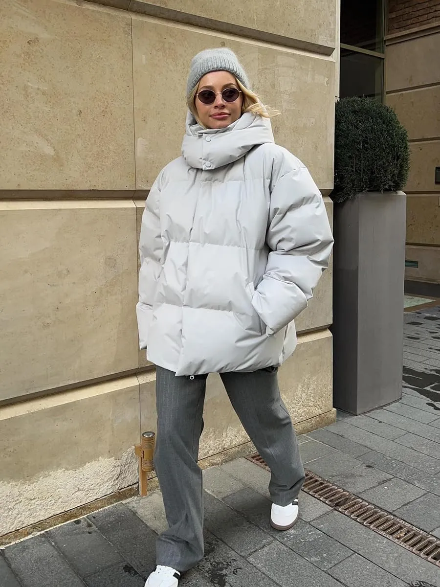 AirPlace Oversized Down Jackets for Women Quilted Hooded Puffer Jacket Winter Down Coats Long Sleeve Warm Parka Thicken