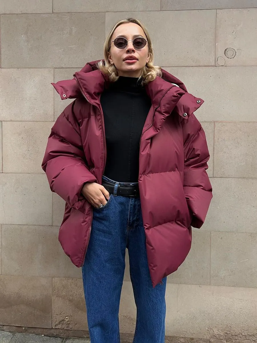 AirPlace Oversized Down Jackets for Women Quilted Hooded Puffer Jacket Winter Down Coats Long Sleeve Warm Parka Thicken