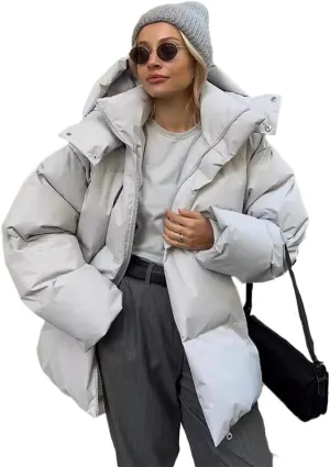 AirPlace Oversized Down Jackets for Women Quilted Hooded Puffer Jacket Winter Down Coats Long Sleeve Warm Parka Thicken