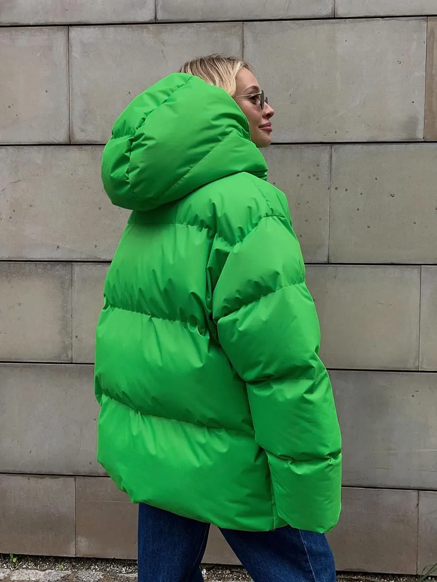 AirPlace Oversized Down Jackets for Women Quilted Hooded Puffer Jacket Winter Down Coats Long Sleeve Warm Parka Thicken